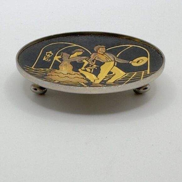 Vintage Midas gold Damescene miniature plate Flamenco dancers Spain Gold Plate - Picture 2 of 9